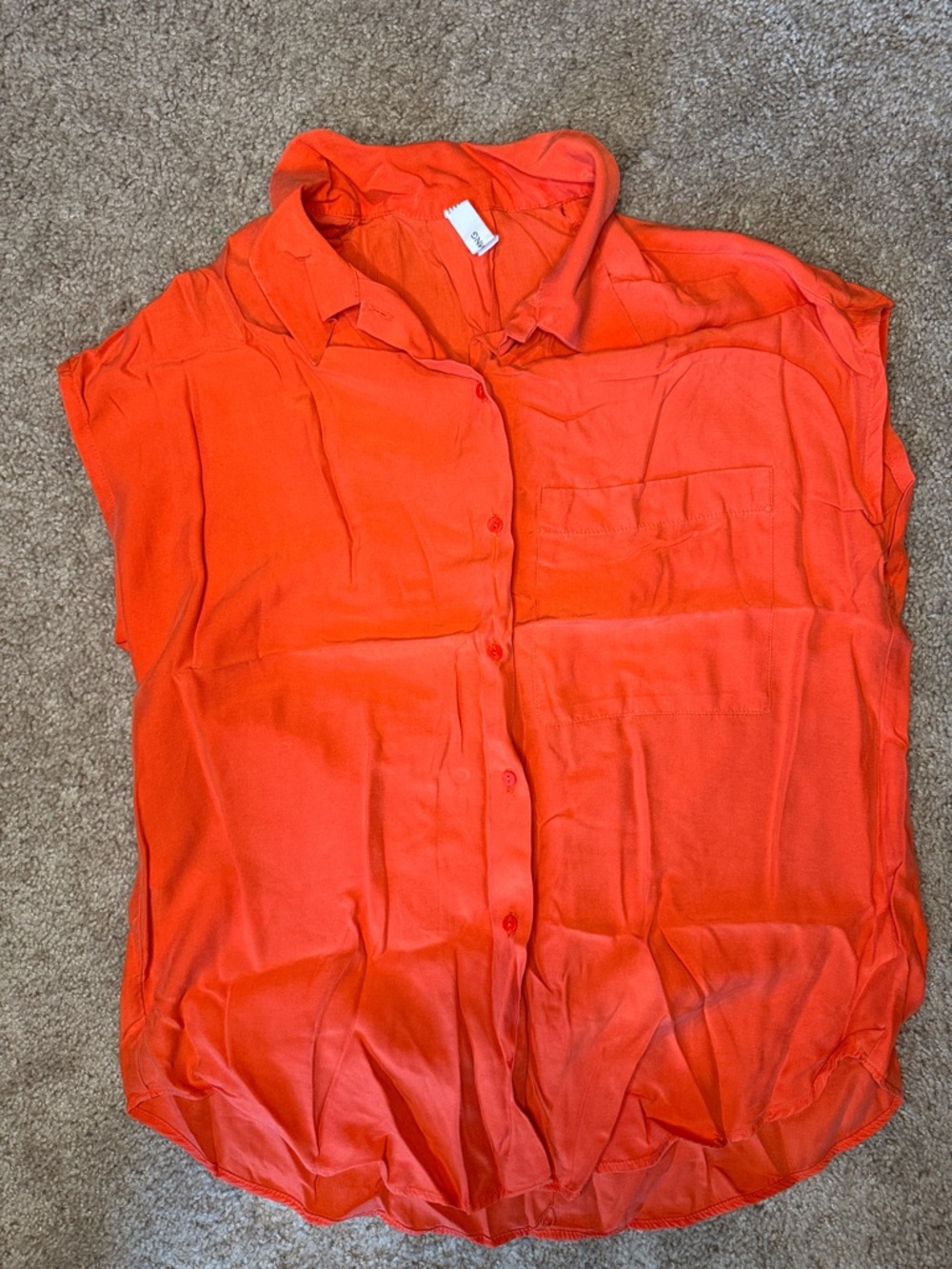 Mango Bright Orange Sleeveless Button-Down Shirt